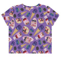 Violet Berry Crop Top featuring a fun dessert print, perfect for making a statement in summer outfits.