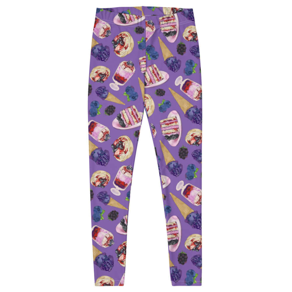 Stylish Berry Leggings with a colorful fruit and dessert print, perfect for yoga or casual wear.