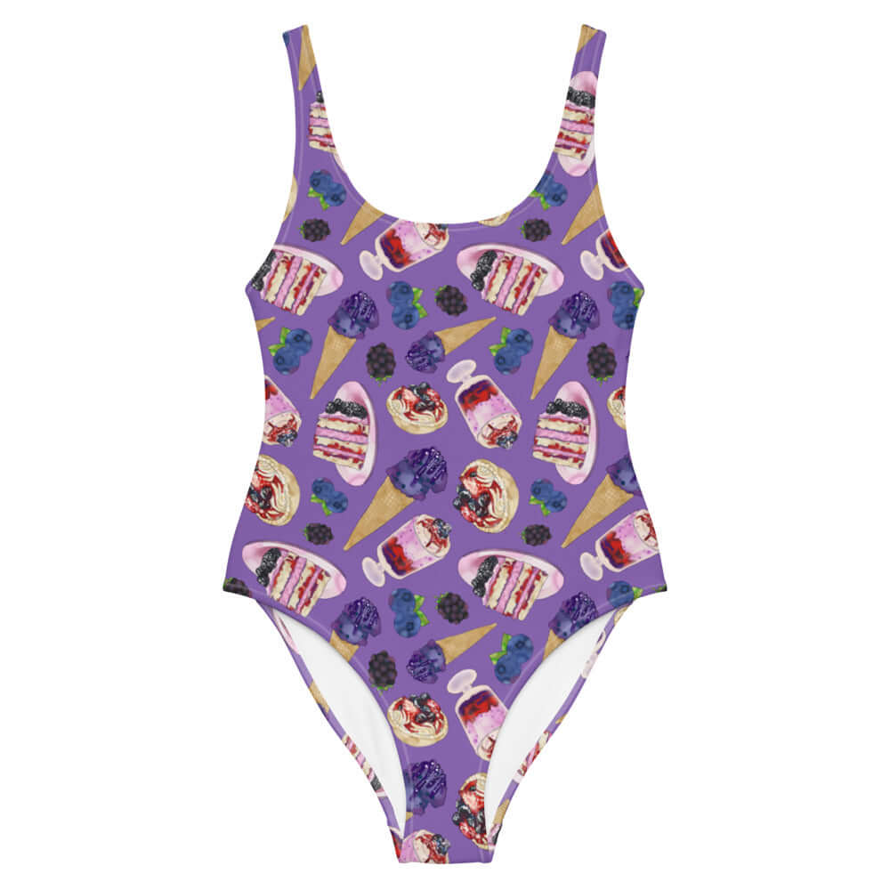 Flatter your silhouette in the Berry One-Piece Swimsuit, featuring a fun dessert print perfect for summer days.