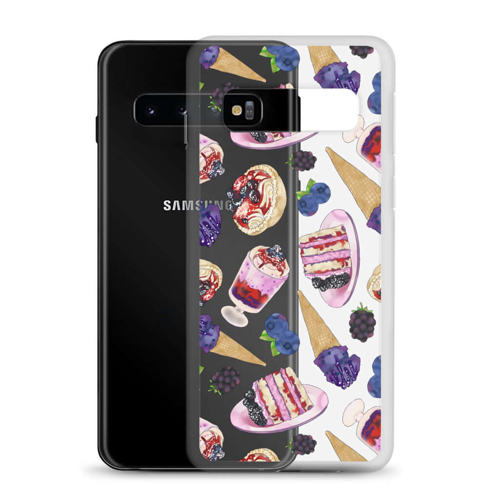 Berry Samsung® Clear Case showcases a fun dessert design, offering stylish protection for your Galaxy S10.