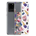Sleek Berry Samsung® Clear Case features dessert-themed designs, protecting your phone while adding style.