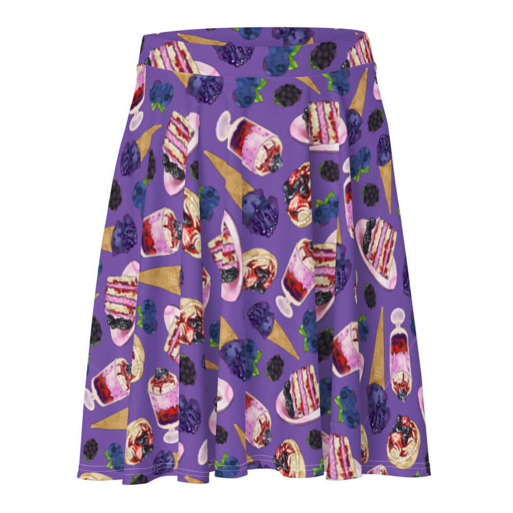 Vibrant Berry Skater Skirt featuring a fun print, perfect for summer outfits and all body types.