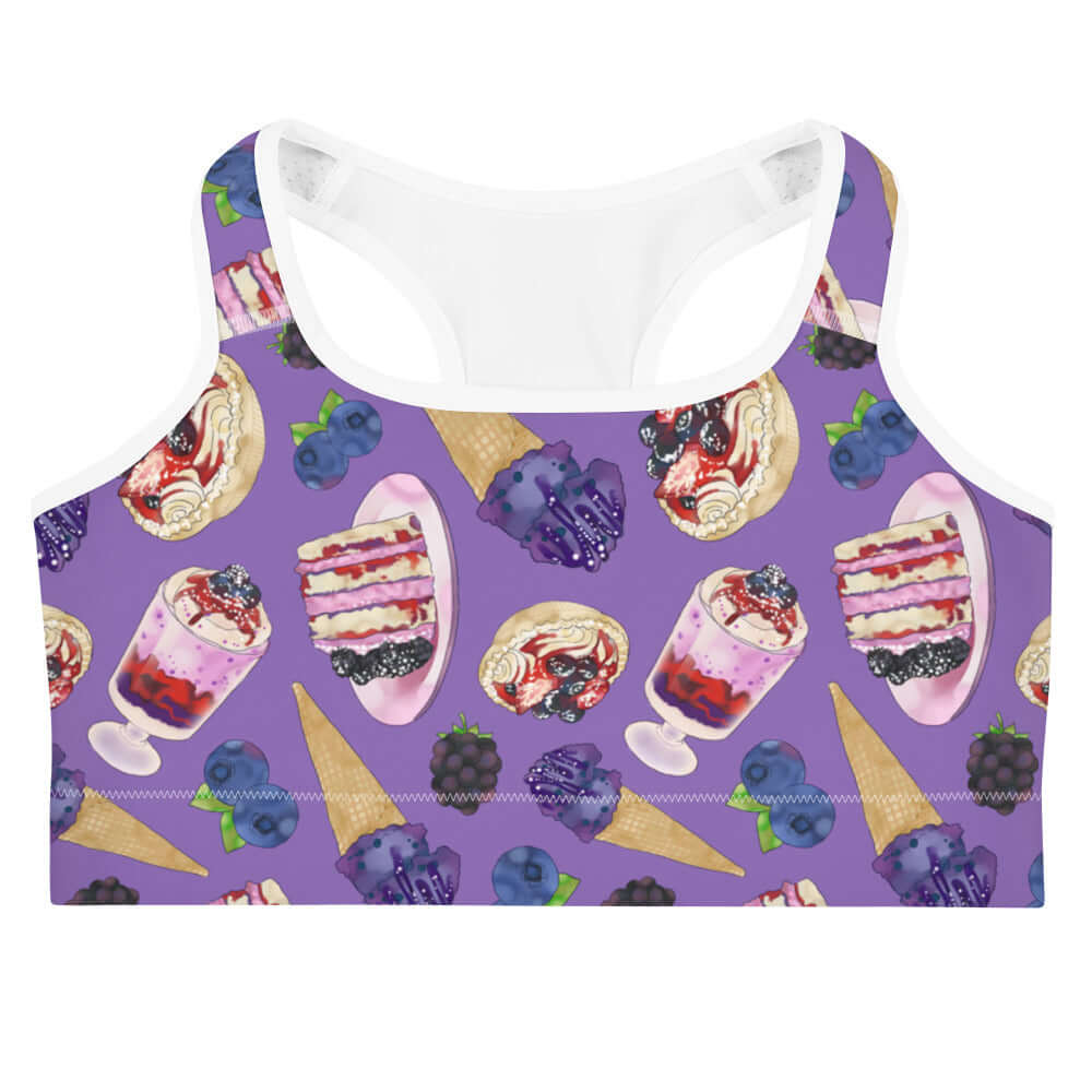 Stylish Berry Sports bra with berry-themed design, perfect for comfort and support during workouts.