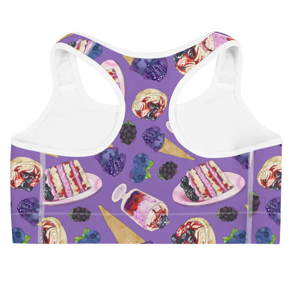 Supportive and stylish, the Berry Sports bra features a vibrant berry pattern perfect for your workouts.