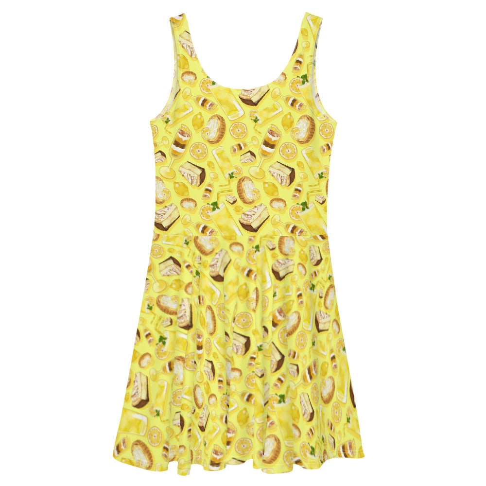 Bright and vibrant Lemon Skater Dress featuring a playful design, perfect for a refreshing and stylish look.