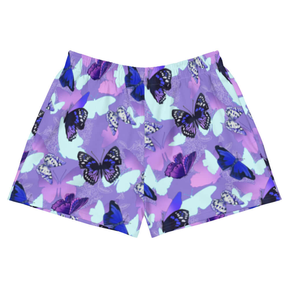 Stylish Butterfly Athletic Short Shorts featuring a vibrant butterfly print, perfect for a comfortable workout.