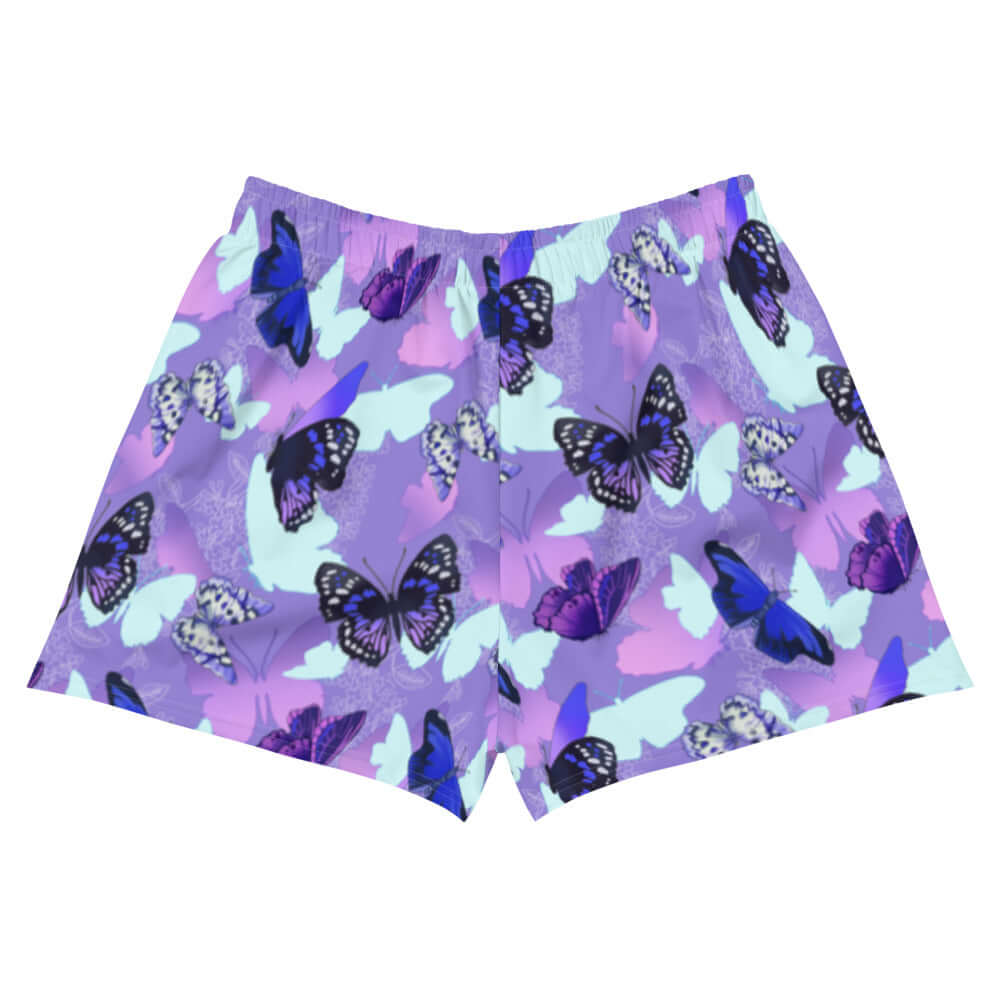 Butterfly Athletic Short Shorts feature a vibrant butterfly print, perfect for stylish workouts and casual wear.