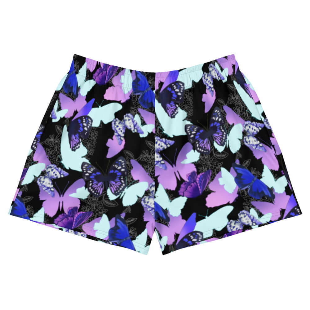 Stylish Butterfly Athletic Short Shorts featuring vibrant butterfly prints, perfect for workouts and casual wear.