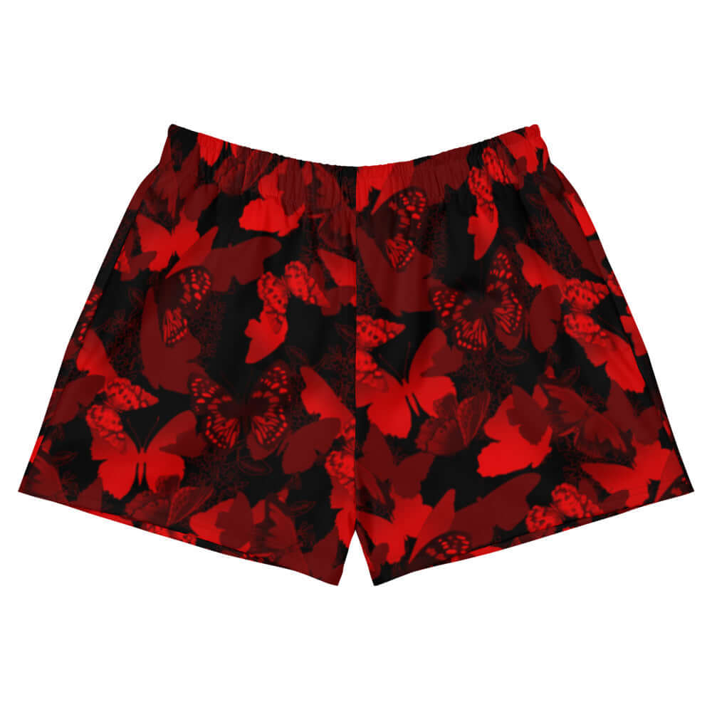 Butterfly Athletic Short Shorts feature a bold butterfly print, perfect for a stylish workout at your favorite gym.