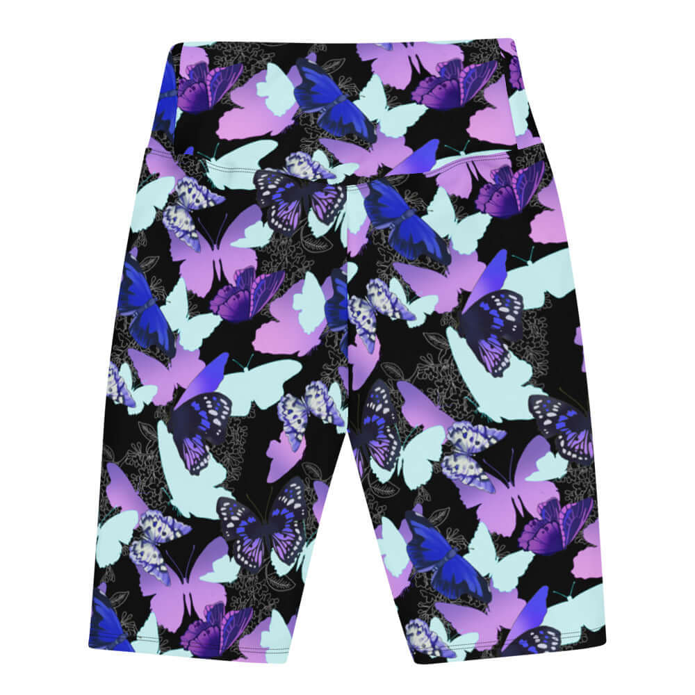 High-waisted Butterfly Biker Shorts with vibrant butterfly print, perfect for comfort and style. Ideal for any outfit!