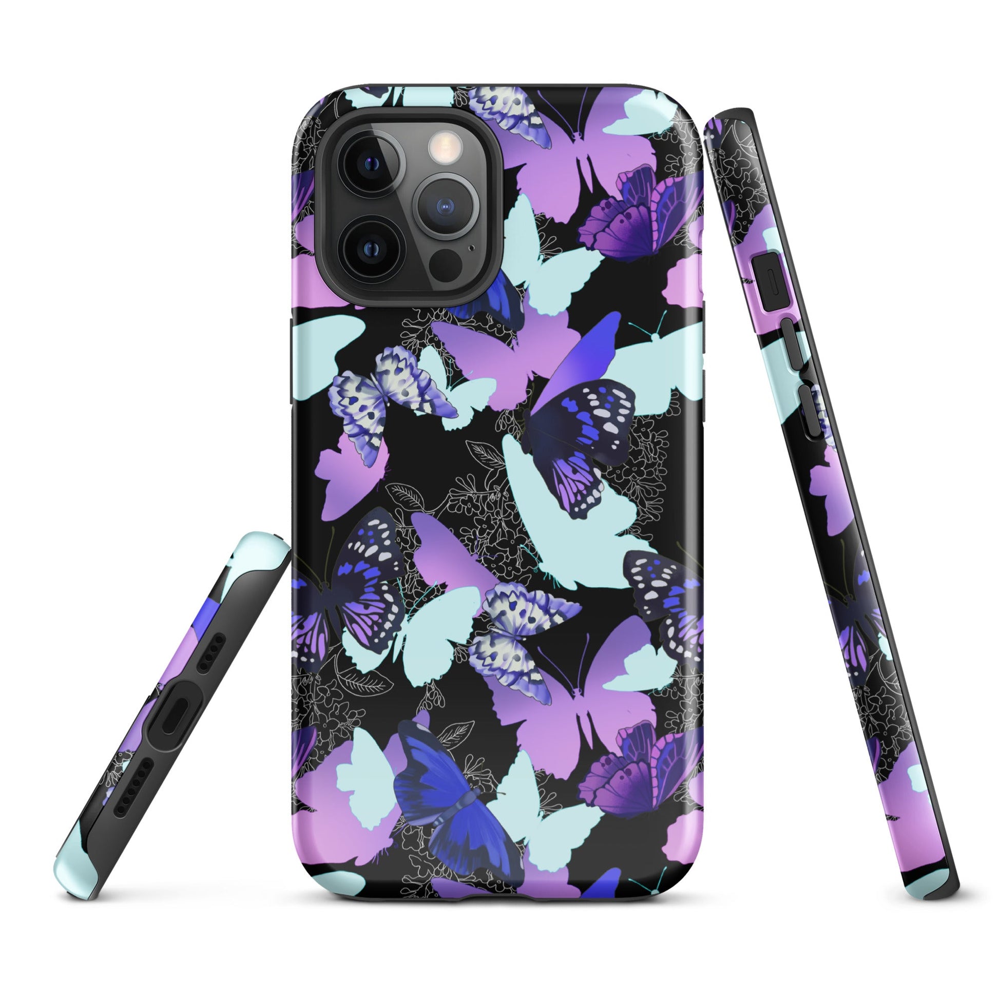 Butterfly iPhone® Tough Case featuring vibrant butterfly designs for stylish and durable phone protection.