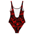 Red Butterfly One-Piece Swimsuit featuring vibrant butterfly silhouettes, perfect for showcasing your best features.