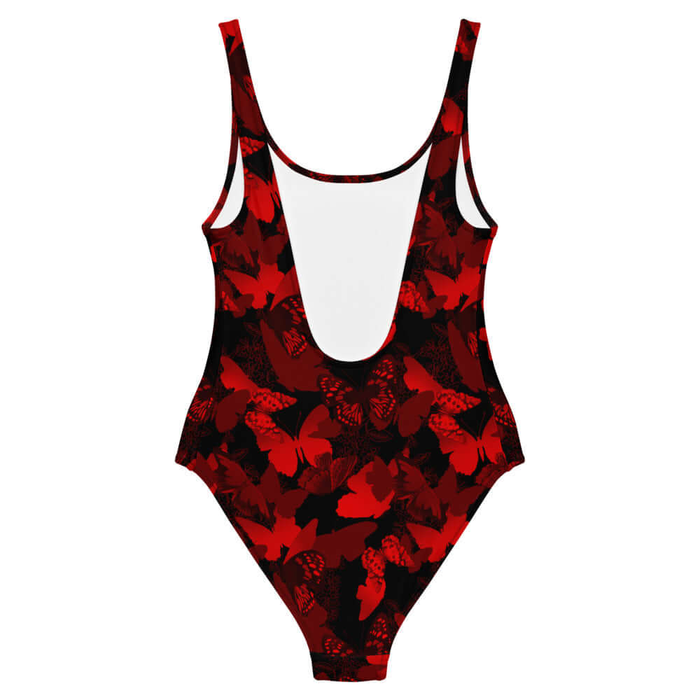 Red Butterfly One-Piece Swimsuit featuring vibrant butterfly silhouettes, perfect for showcasing your best features.