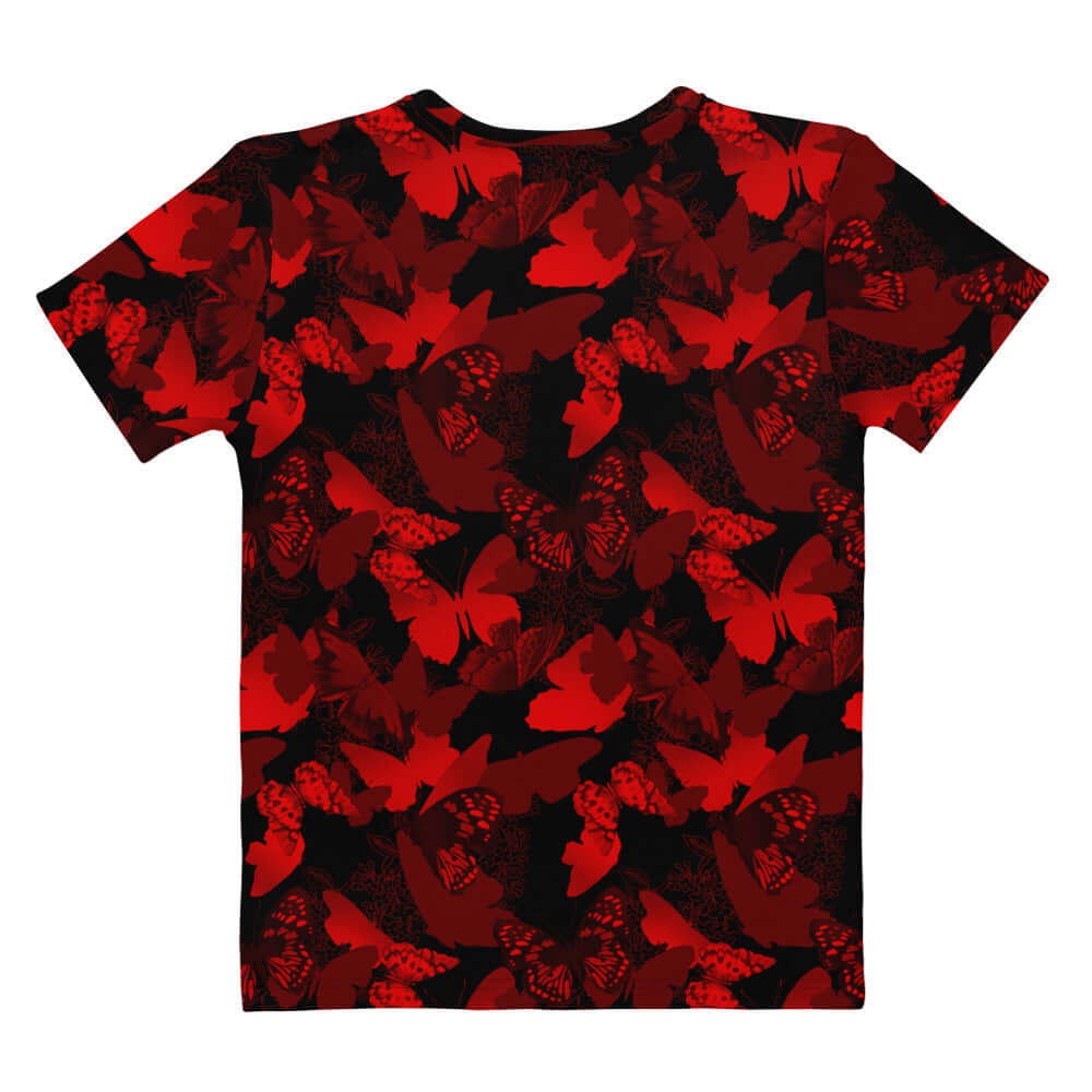 Red Butterfly T-shirt featuring a vibrant all-over print, perfect for butterfly lovers. Soft and durable for everyday wear.