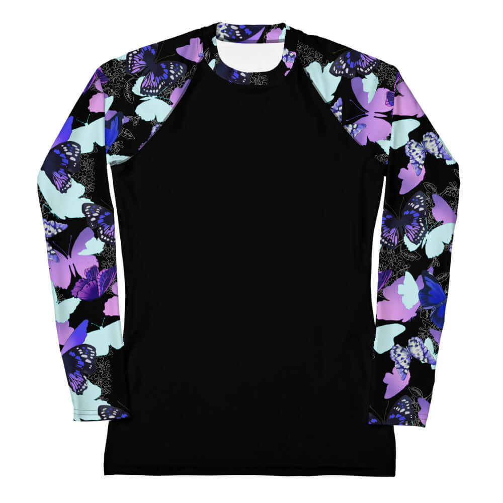 Stylish Butterfly Rash Guard with long sleeves, perfect for active wear while protecting against sun and wind.