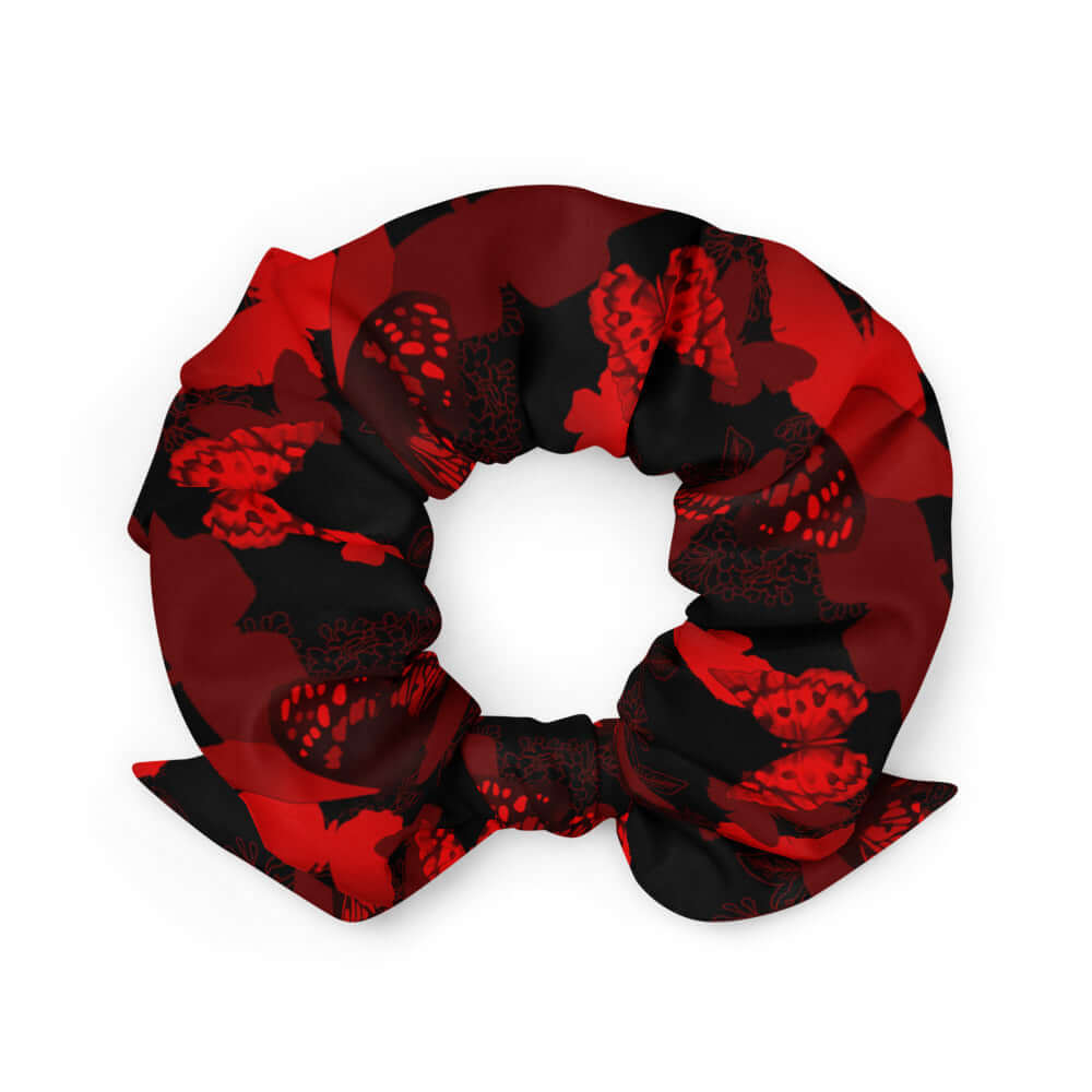 Colorful Butterfly Scrunchie featuring a vibrant butterfly print, perfect for stylish hair accessorizing.