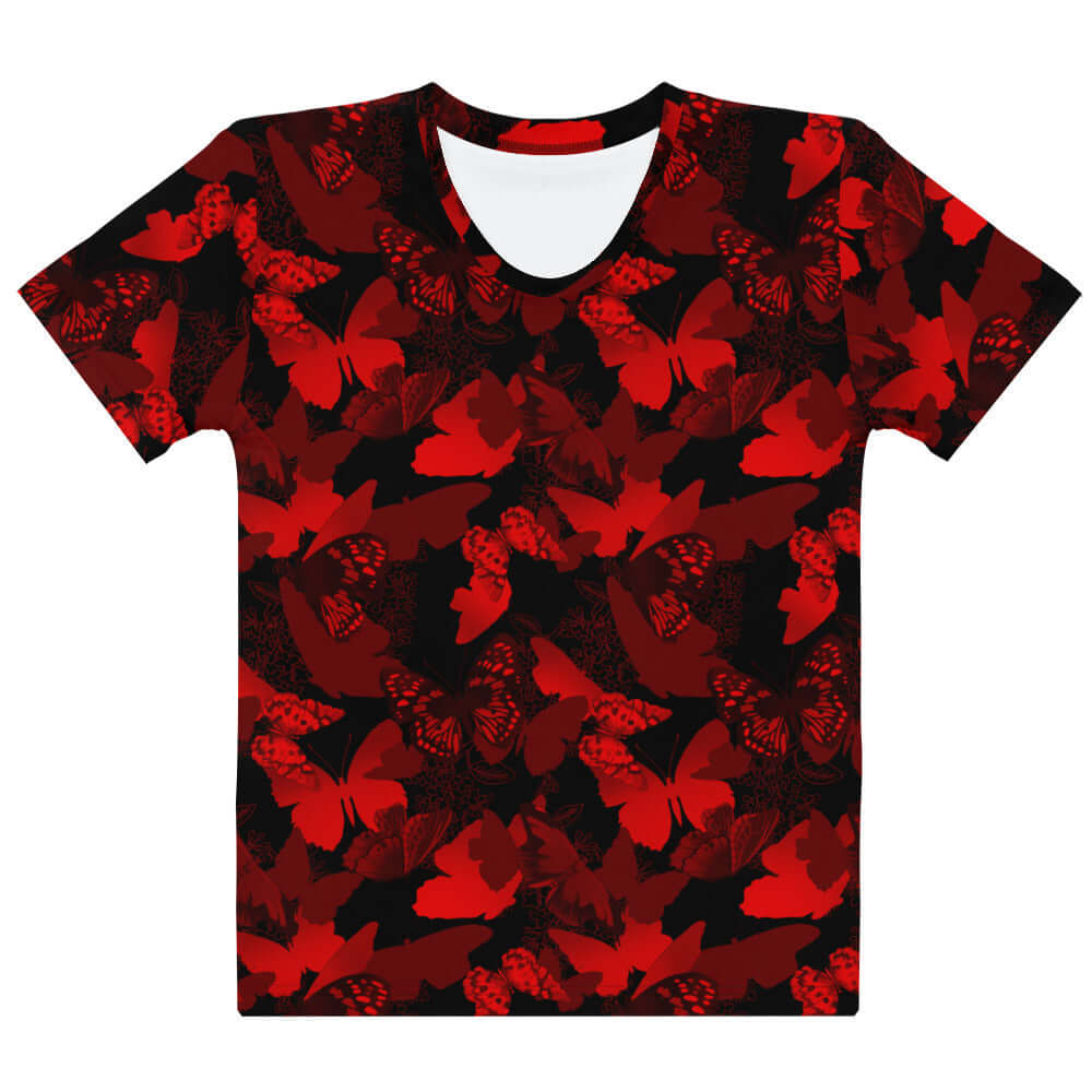 Stylish Butterfly T-shirt featuring a vibrant red and black butterfly print, perfect for butterfly lovers.