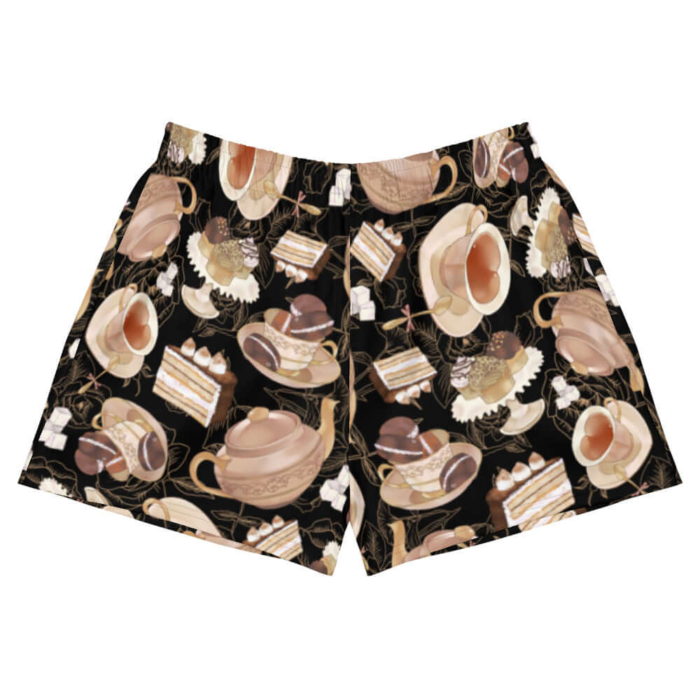 Café Athletic Short Shorts feature a charming tea and pastry print, perfect for comfort and style on the go.
