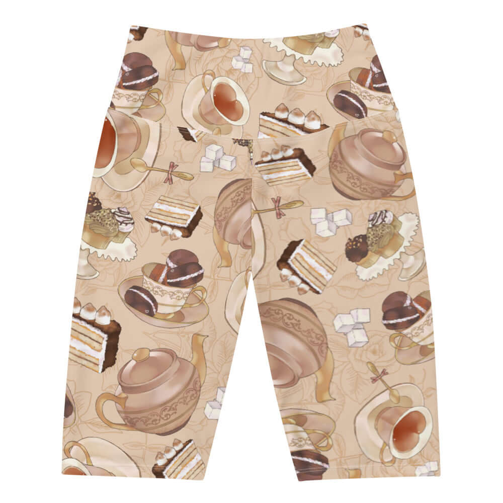 Café Biker Shorts featuring a delicious dessert print, perfect for comfort and style in any outfit.