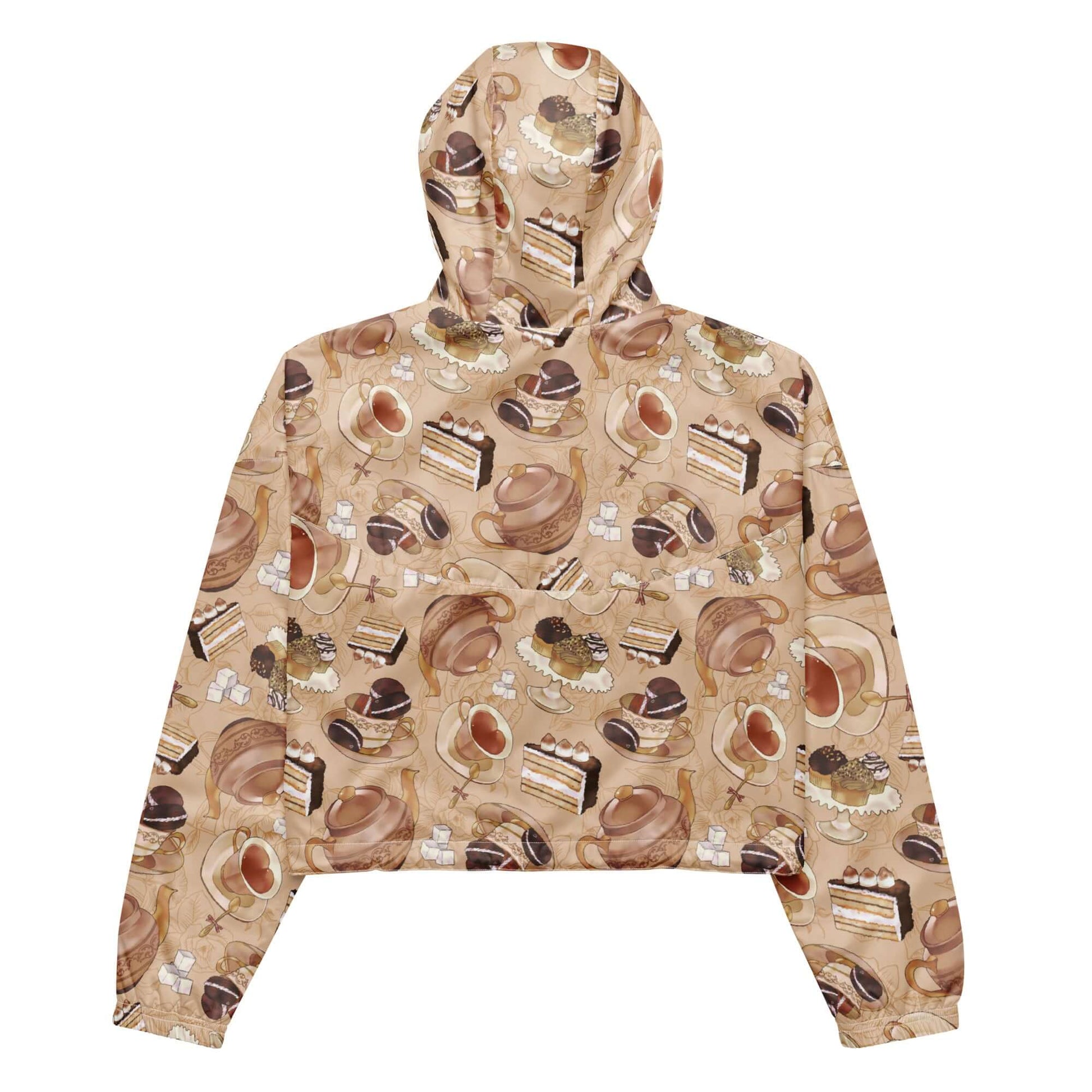 Stay dry and stylish on adventures with the Café cropped windbreaker, featuring a cute coffee-themed design.