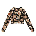 Café Long-sleeved Crop Top features a unique pattern and eco-friendly materials, perfect for athleisure and sports.