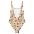 Café One-Piece Swimsuit featuring a chic design with coffee and pastry prints, perfect for beach days or poolside lounging.