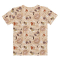 Chic all-over print Café T-shirt, perfect for lounging or workouts, featuring coffee and dessert designs.