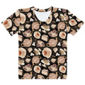 Stylish Café T-shirt featuring a charming coffee and dessert print, perfect for any casual occasion.