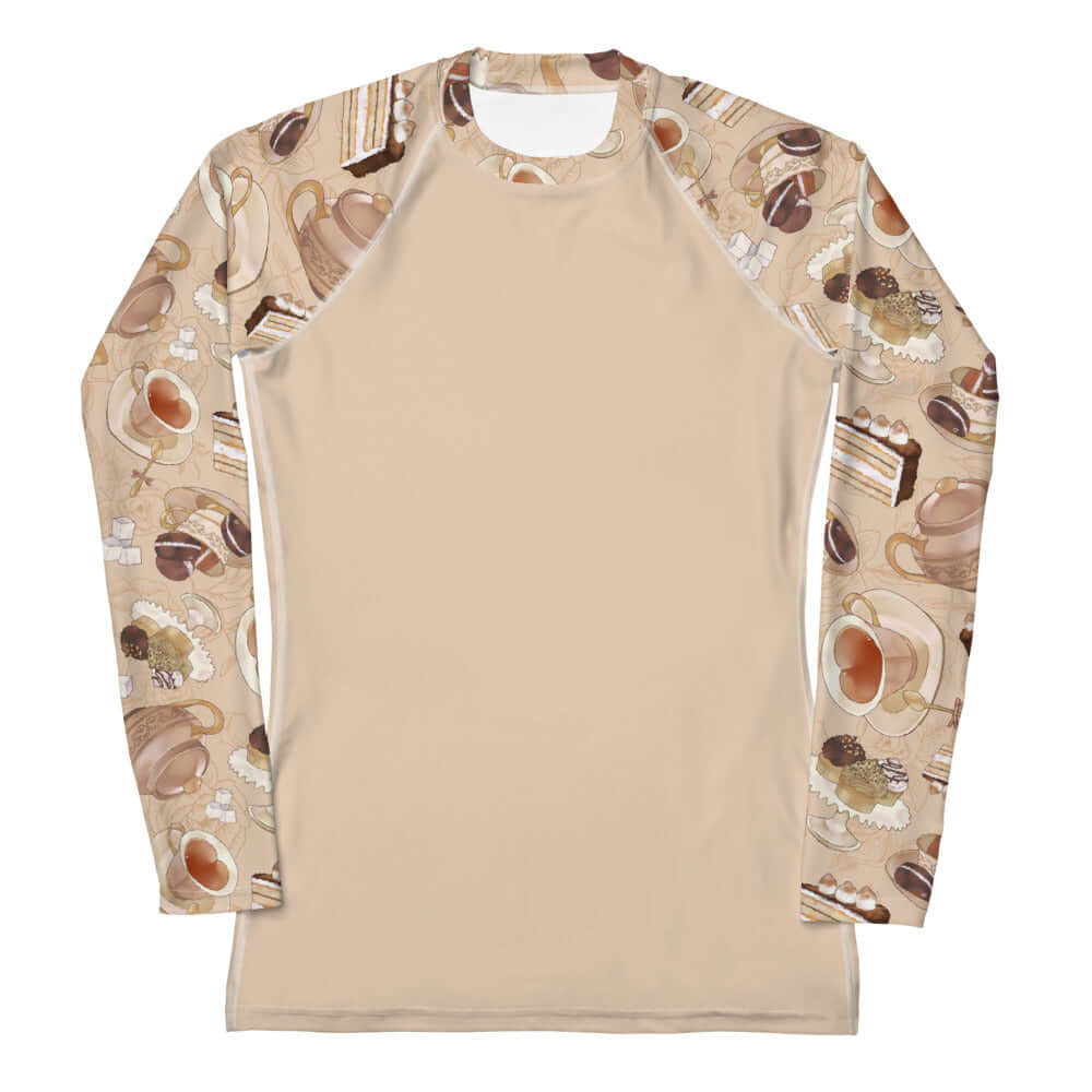 Stylish Café Rash Guard with a unique coffee-themed design, perfect for active sports in sun and wind.