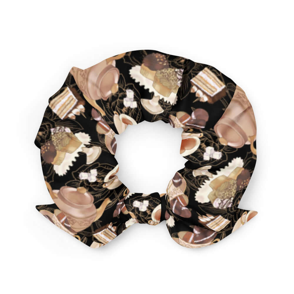Café Scrunchie featuring a stylish design, perfect for any outfit while keeping your hair neatly in place.