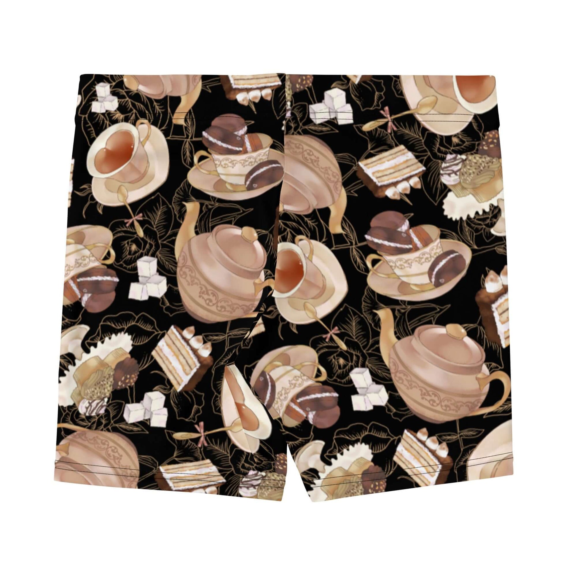 Stylish Café Shorts with a tea-themed print, perfect for workouts and comfy daily wear. Ideal for mobility and comfort.