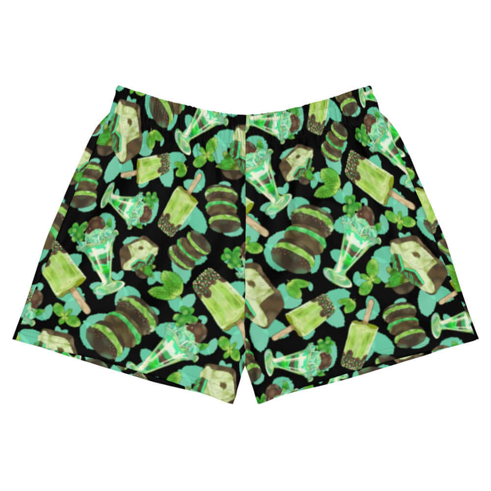 Colorful Choco Mint Athletic Short Shorts featuring minty patterns, perfect for comfort and style in any setting.
