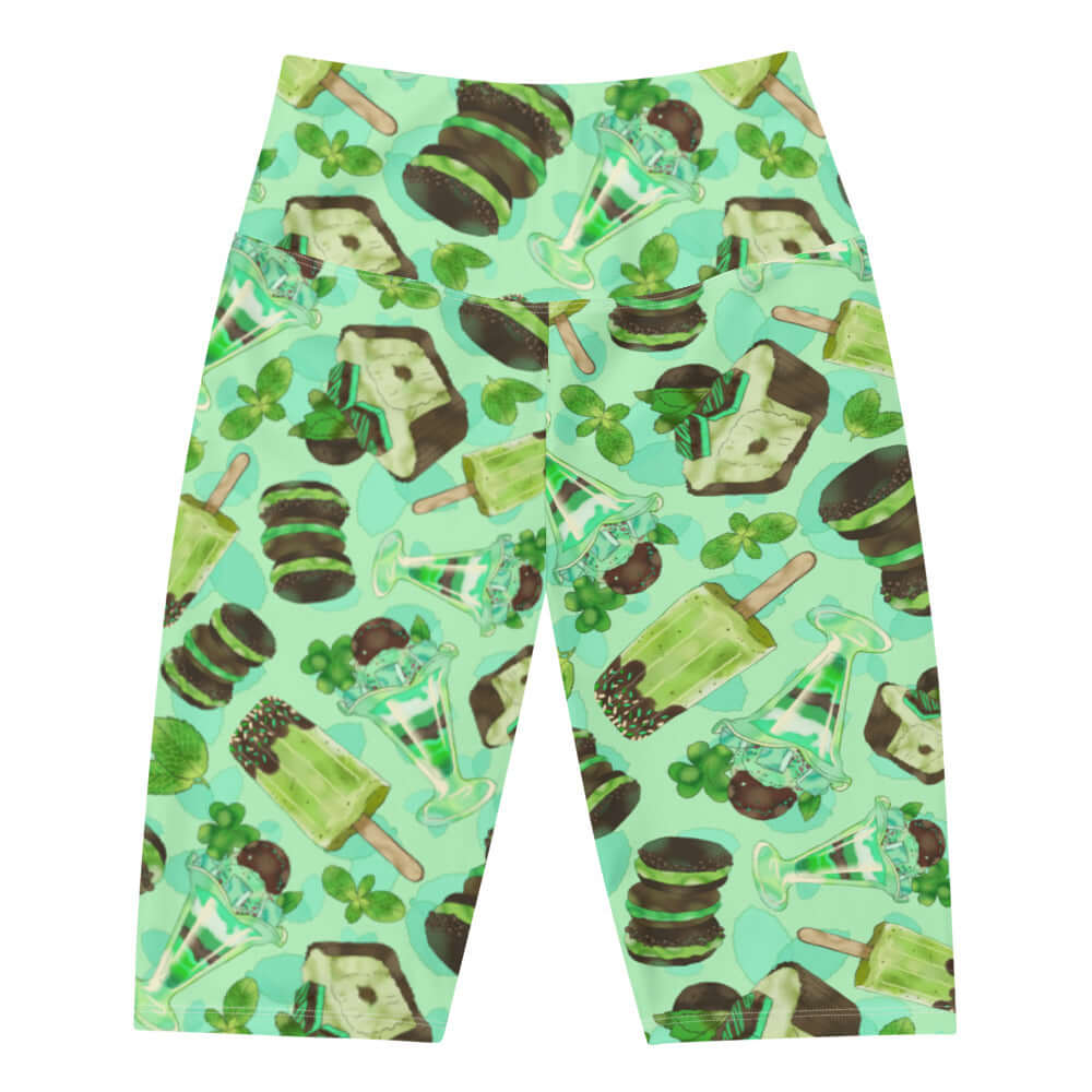 Choco Mint Biker Shorts featuring a fun dessert print, perfect for comfort and mobility during workouts.