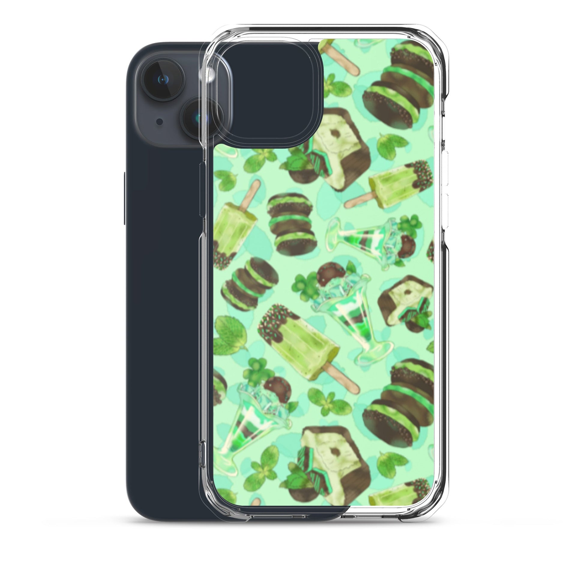 Choco Mint iPhone® Clear Case featuring a vibrant mint-themed design, offering durable protection and easy access to ports.