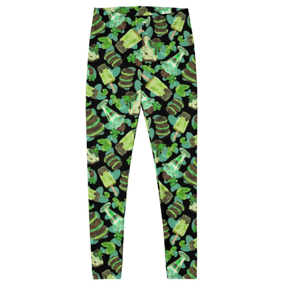 Choco Mint Leggings feature a vibrant print, perfect for summer workouts or casual lounging. Stylish and comfy!