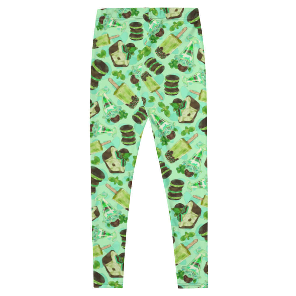 Choco Mint Leggings feature a vibrant print, perfect for summer workouts or lounging comfortably at home.