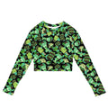 Choco Mint Long-sleeved Crop Top features a fun print, perfect for eco-friendly athleisure or casual wear.
