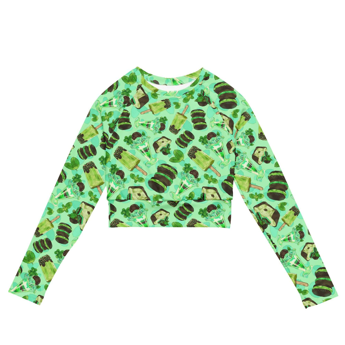 Choco Mint Long-sleeved Crop Top features eco-friendly materials, perfect for sports and stylish athleisure outfits.