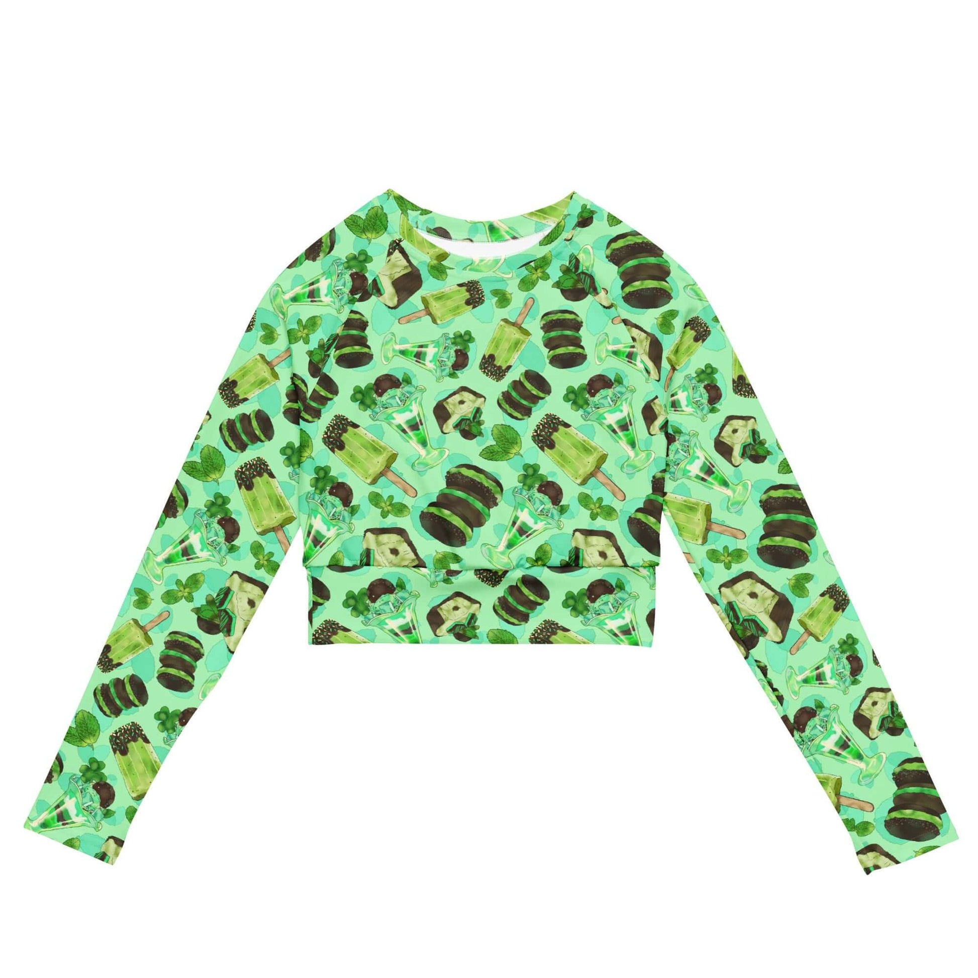 Choco Mint Long-sleeved Crop Top features eco-friendly materials, perfect for sports and stylish athleisure outfits.