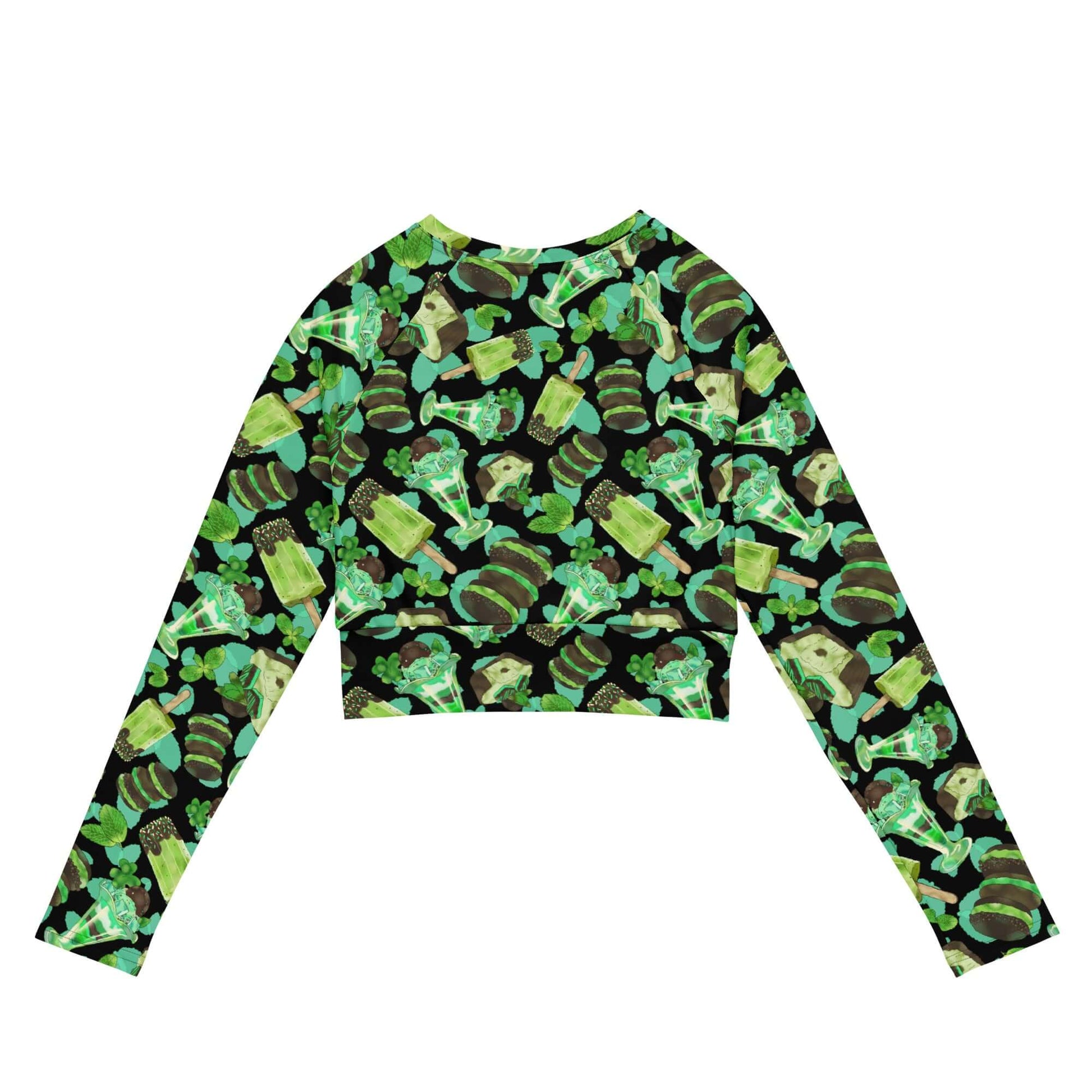 Choco Mint Long-sleeved Crop Top featuring eco-friendly design, ideal for athleisure and sportswear. Perfect for summer!