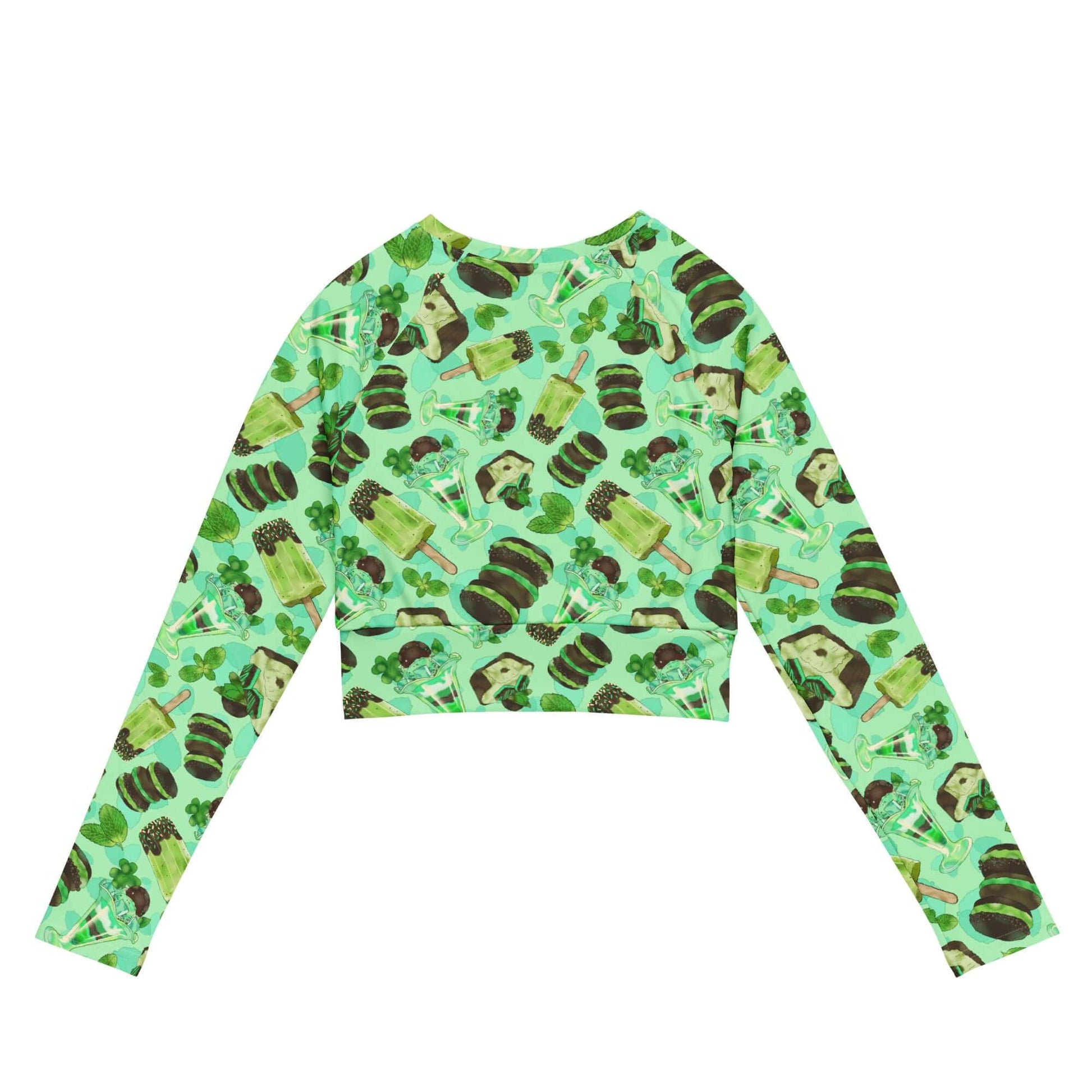 Choco Mint Long-sleeved Crop Top featuring eco-friendly design, perfect for athleisure and comfortable wear.