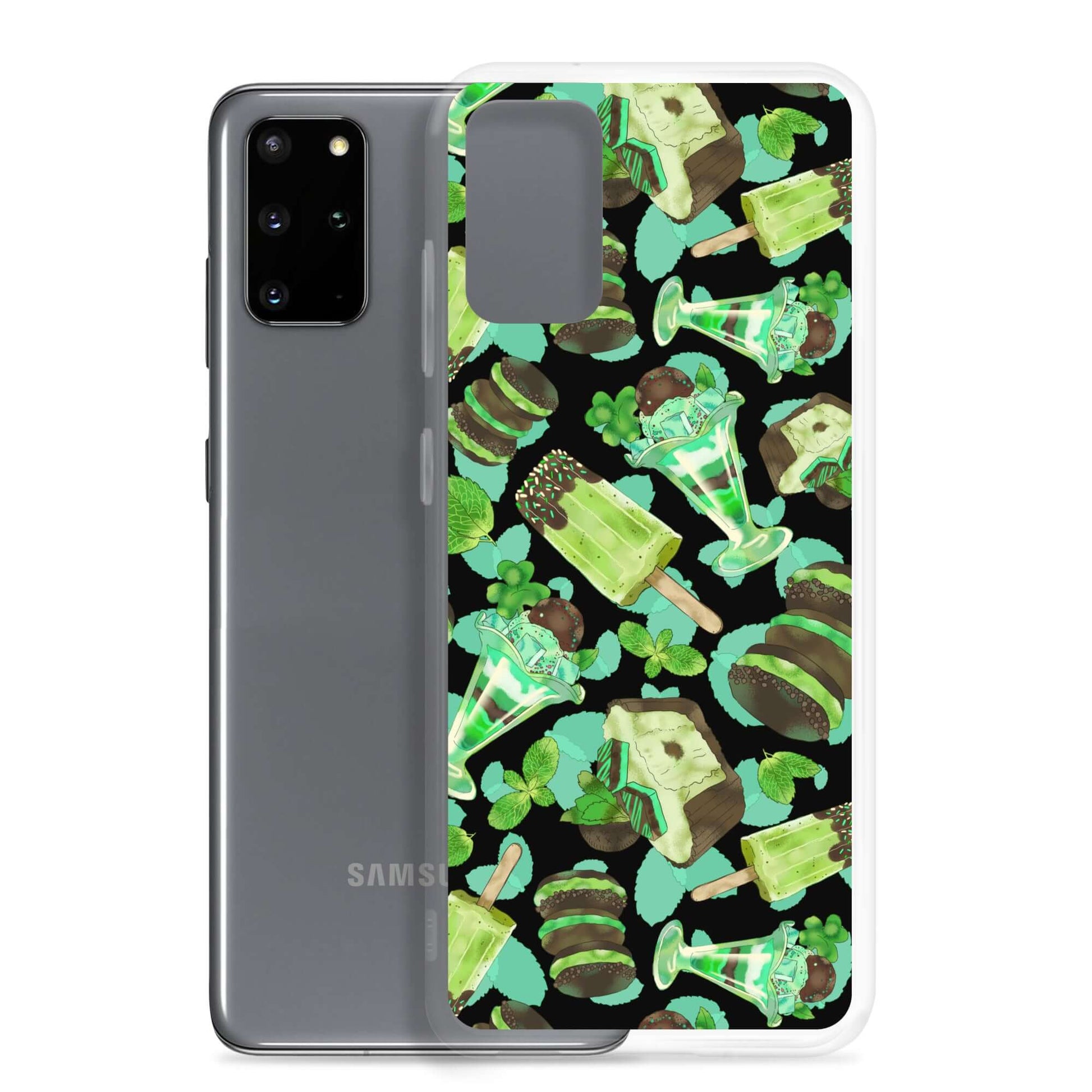 Choco Mint Samsung® Clear Case showcases a vibrant design, perfect for brightening your day while protecting your phone.