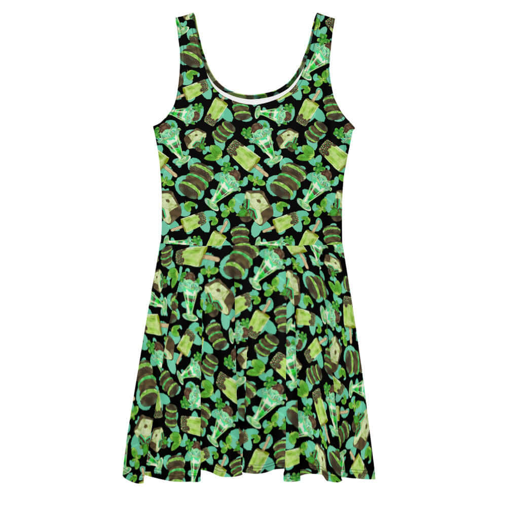 Choco Mint Skater Dress features vibrant mint shades and a flared skirt, perfect for a refreshing, stylish look.
