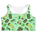 Choco Mint Sports bra features vibrant green patterns, perfect for staying fresh and stylish at the gym.
