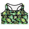 Choco Mint Sports bra features vibrant green patterns, perfect for a fresh gym look and moisture-wicking comfort.