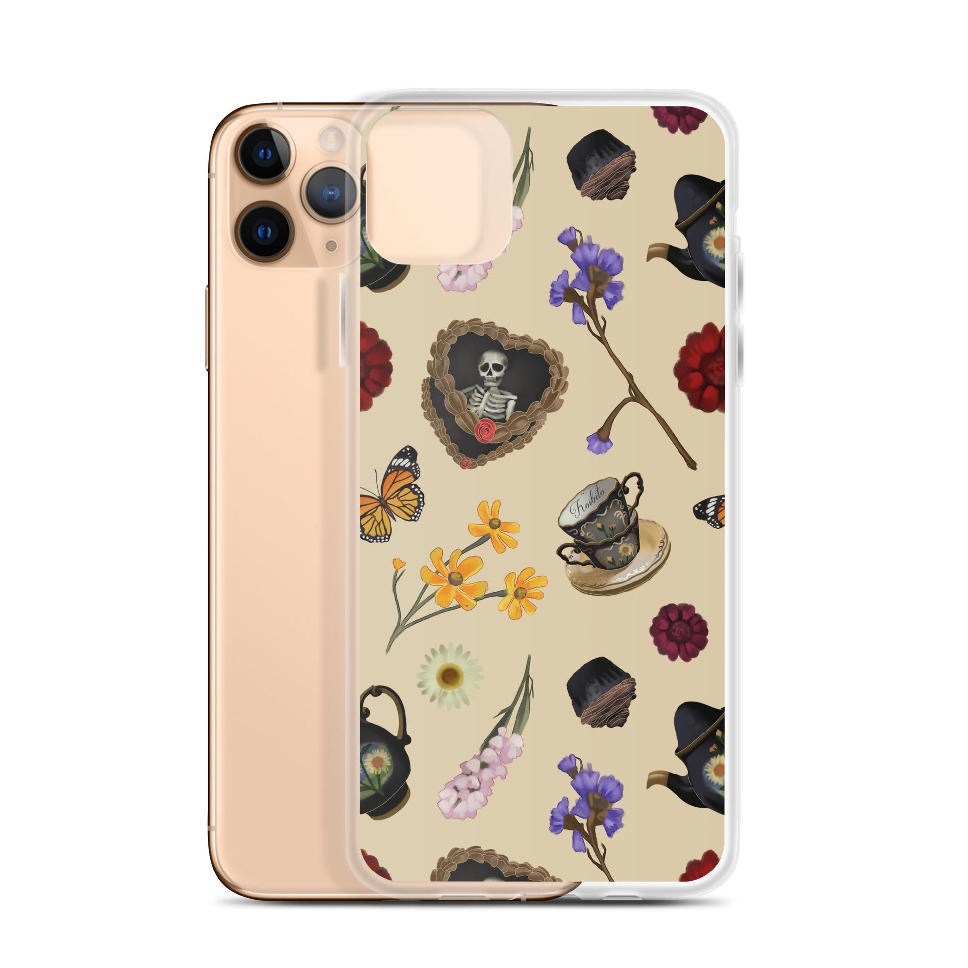 Gothic Tea Time iPhone® Clear Case features whimsical designs, offering stylish protection for your device.