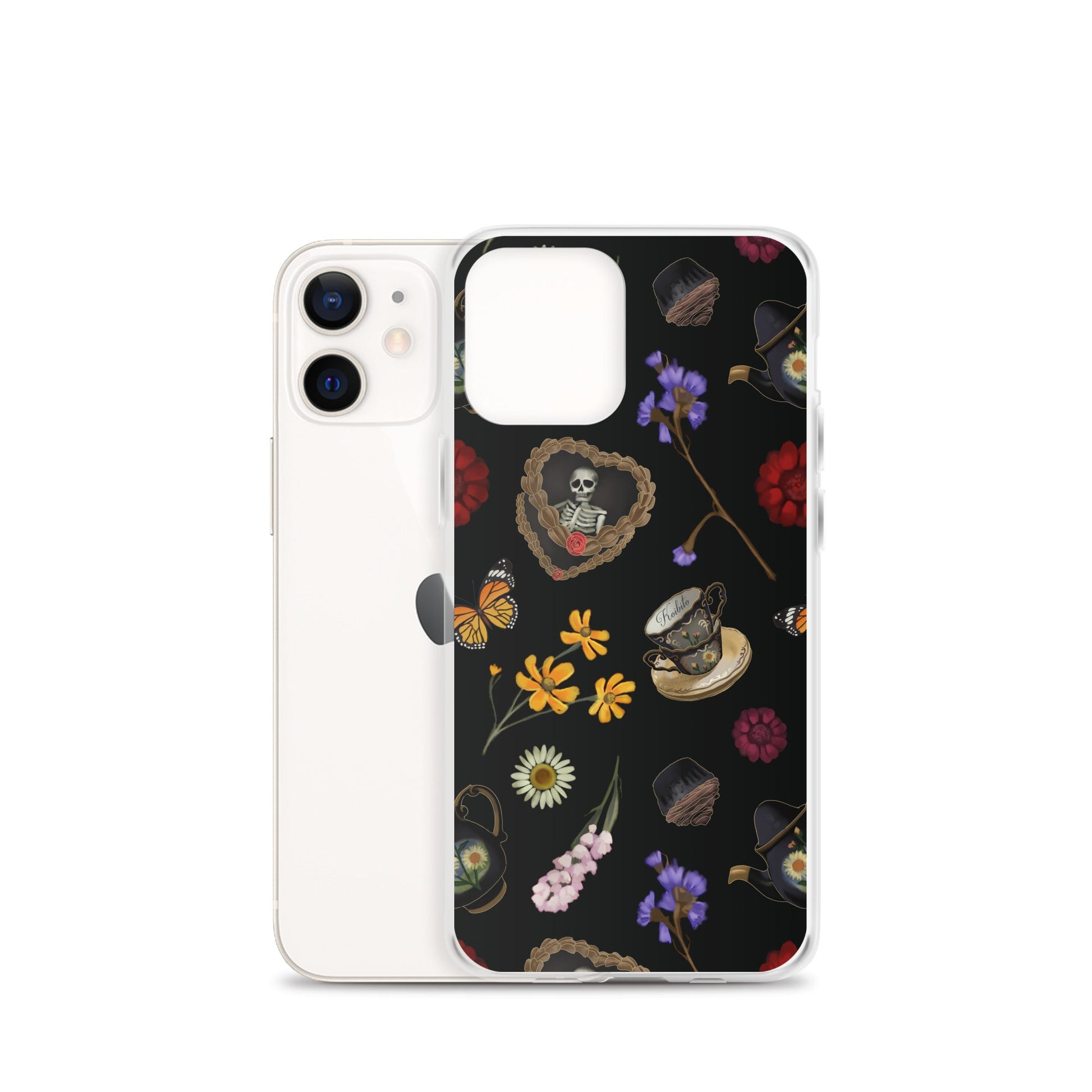 Gothic Tea Time iPhone® Clear Case features unique designs, offering stylish protection from scratches and dirt.