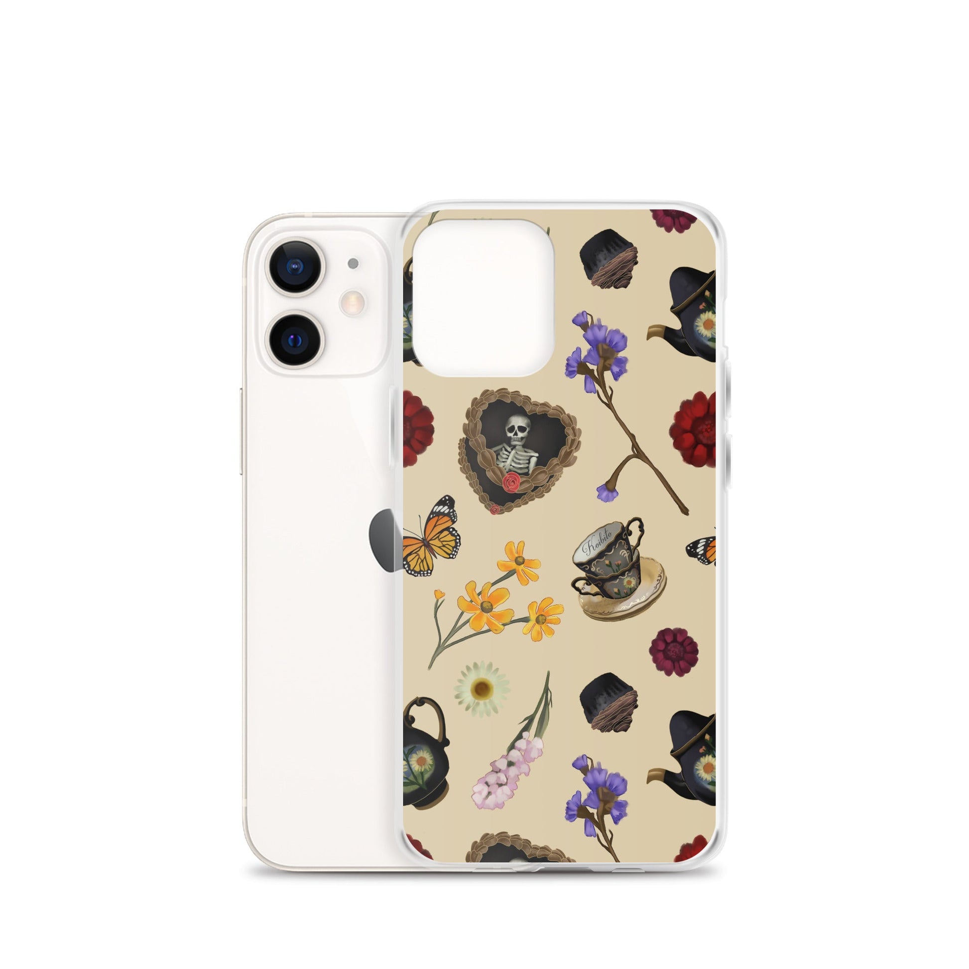 Sleek Gothic Tea Time iPhone® Clear Case featuring whimsical designs, providing stylish protection for your device.