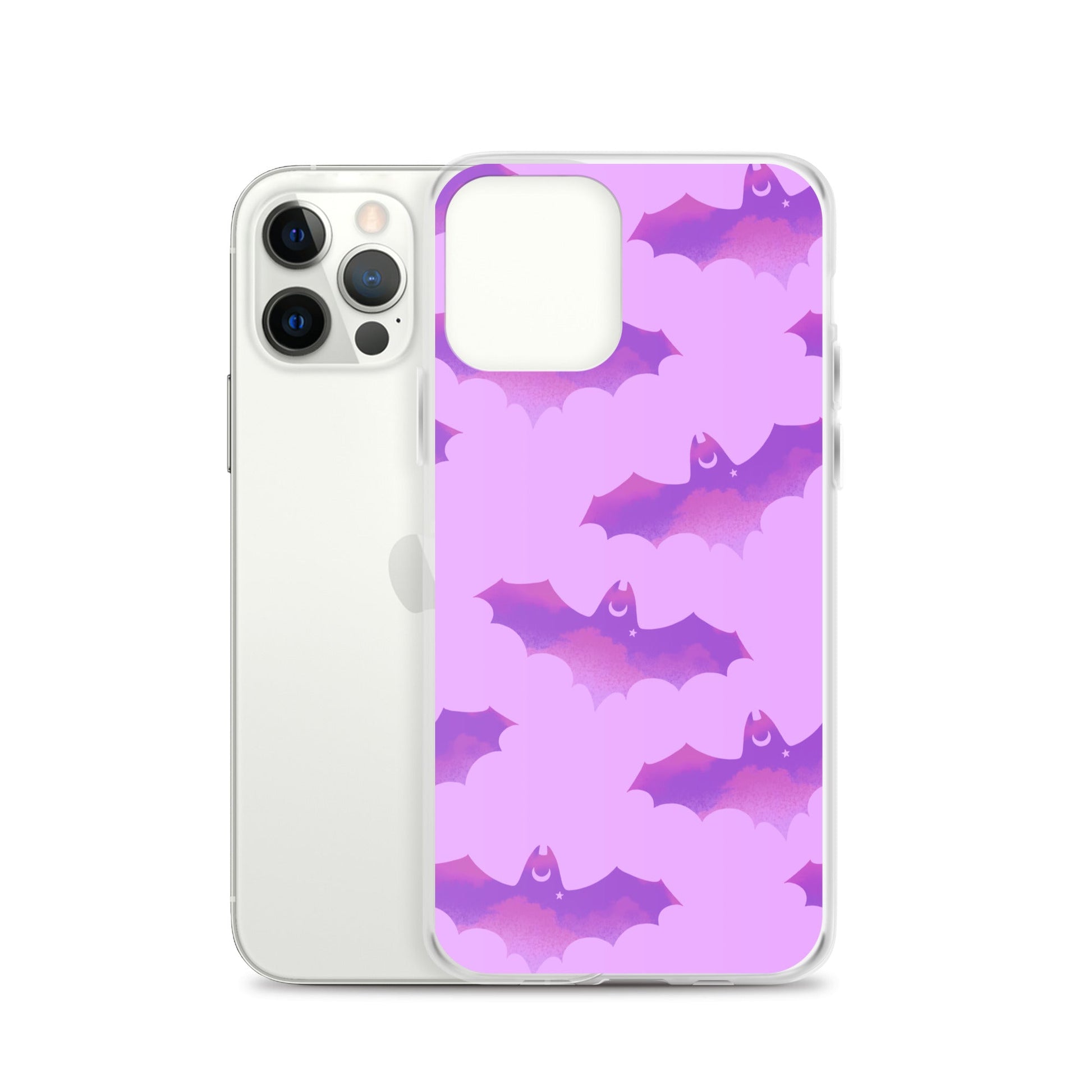 Aensland iPhone® Clear Case featuring a stylish bat design, offering protection against scratches and dirt.