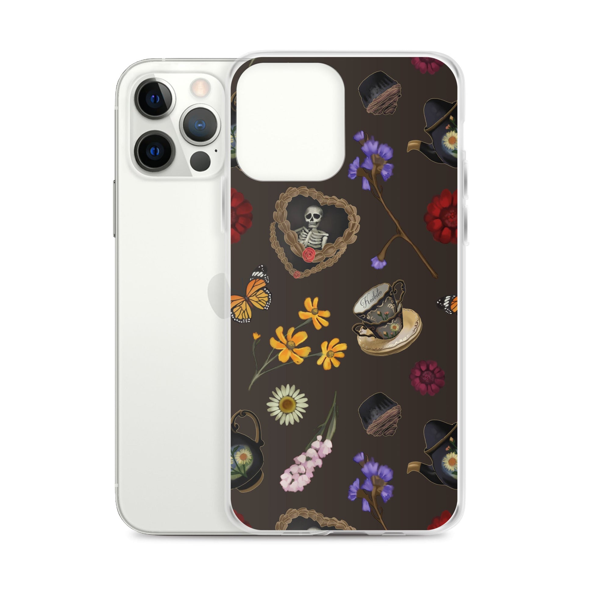 Gothic Tea Time iPhone® Clear Case features intricate designs, offering stylish protection from scratches and dirt.